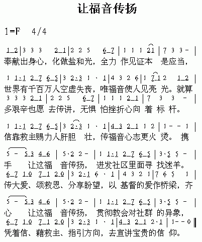 未知 《让福音传扬》简谱