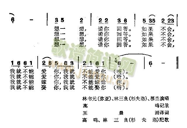 未知 《不会劳动我就不爱你》简谱