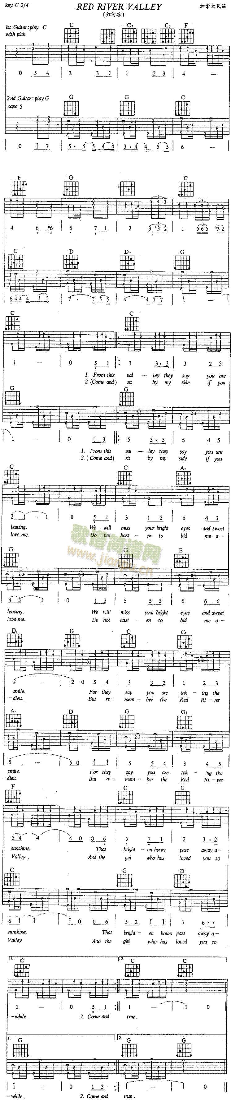 未知 《Red River Valley 红河谷》简谱