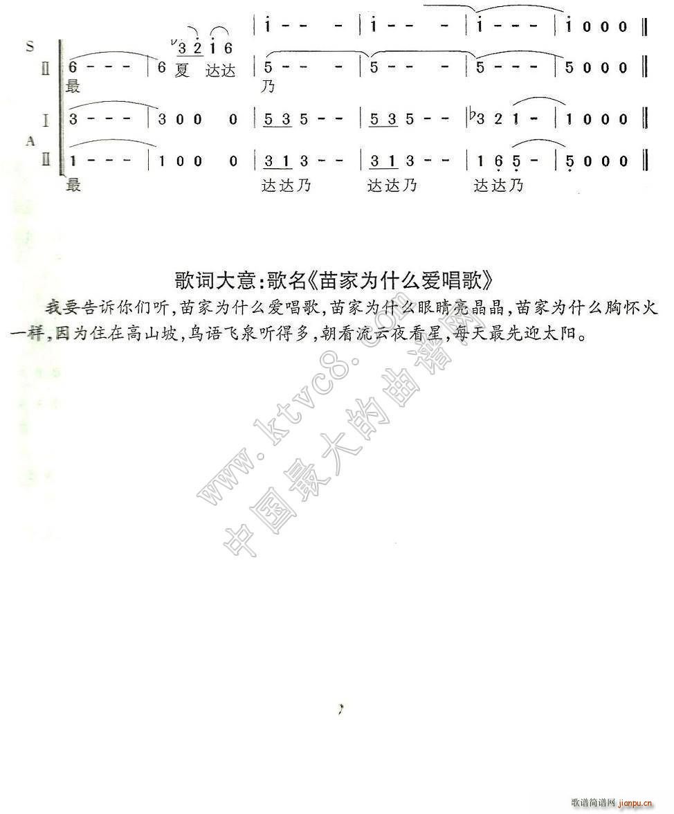 杨天解 石成鑫 《苗山最早迎太阳（又名 第兴为郎乃虽固沙）》简谱