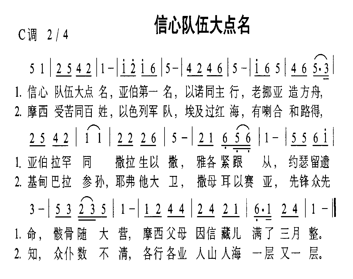 未知 《信心队伍大点名》简谱