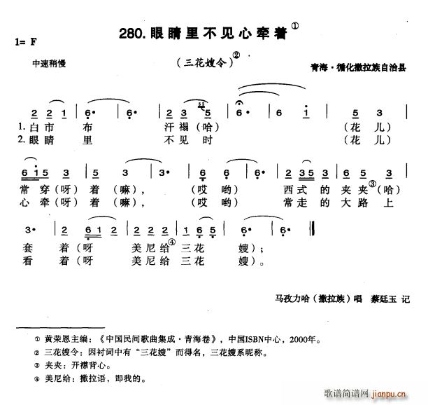 未知 《眼睛里不见心牵着》简谱