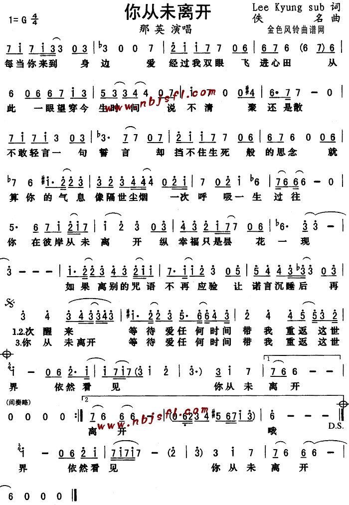 未知 《你从未离开》简谱