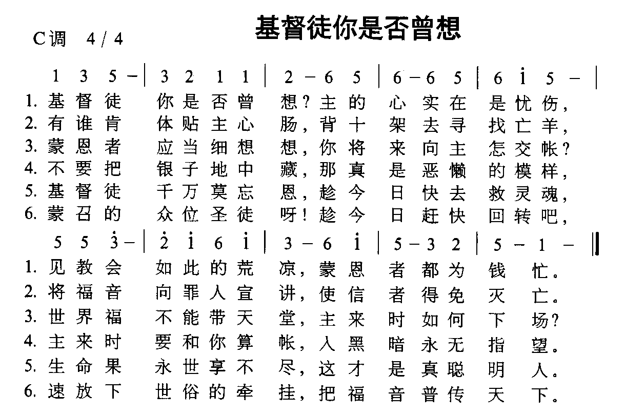 未知 《基督徒你是否曾想》简谱