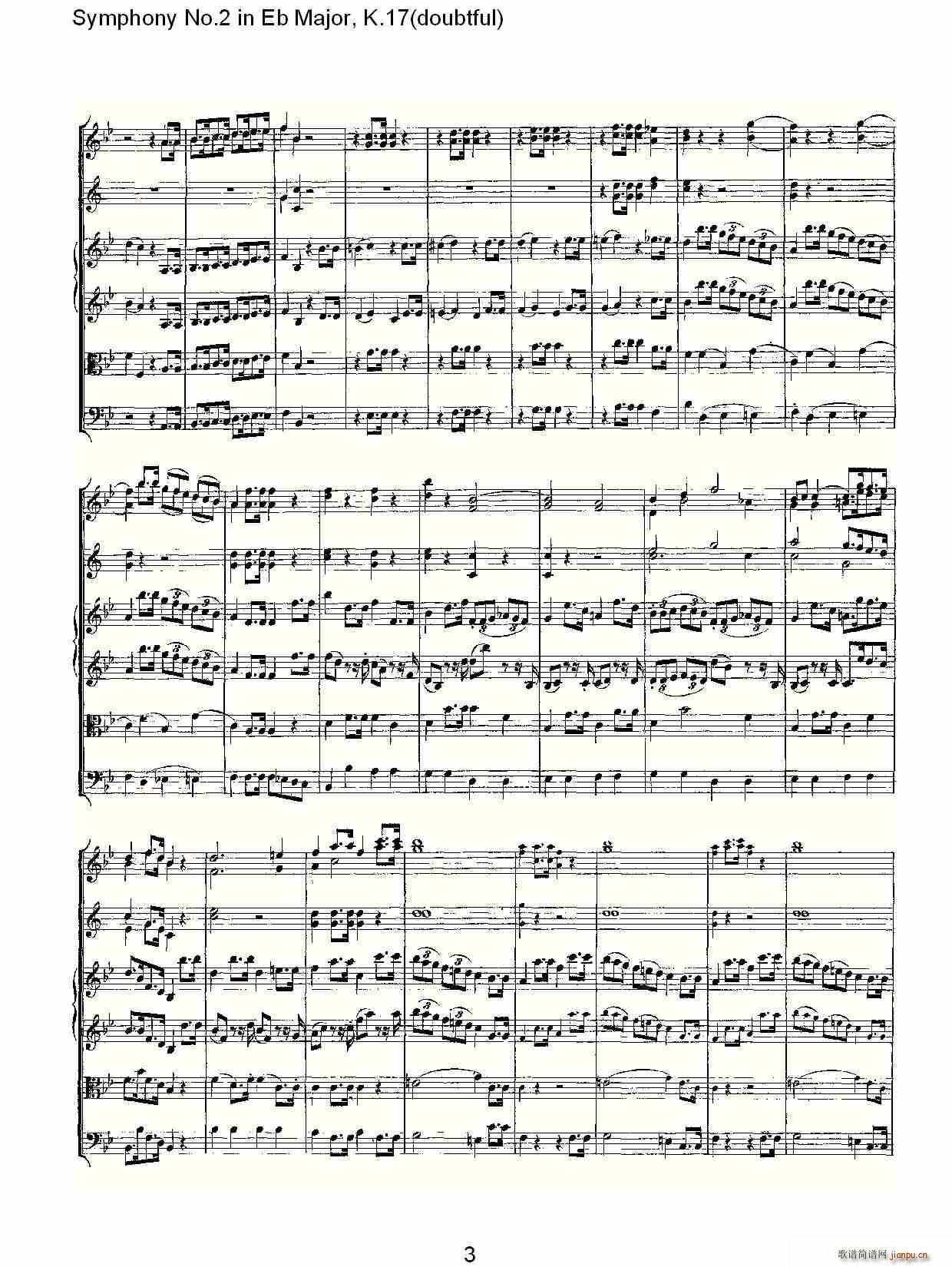 朴素传幽真 《Symphony No.2 in Bb Major（doubtful))，K.1）》简谱