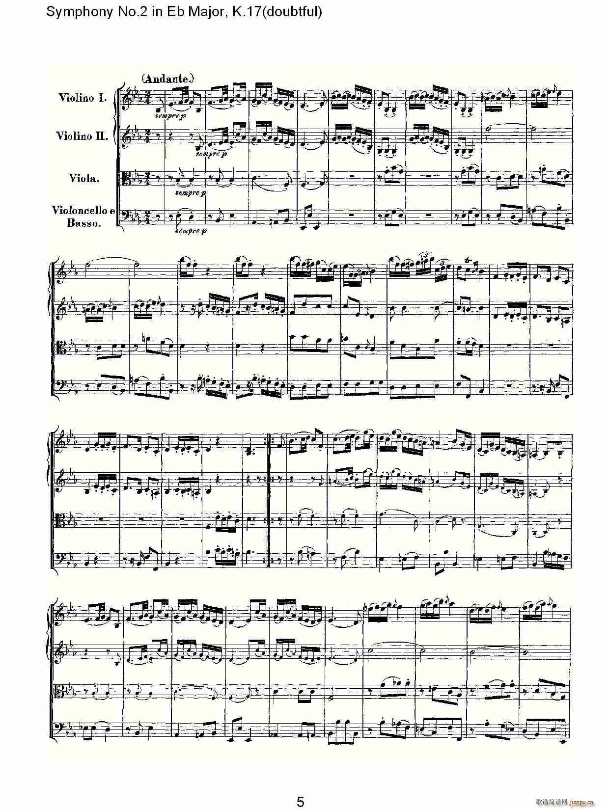 朴素传幽真 《Symphony No.2 in Bb Major（doubtful))，K.1）》简谱