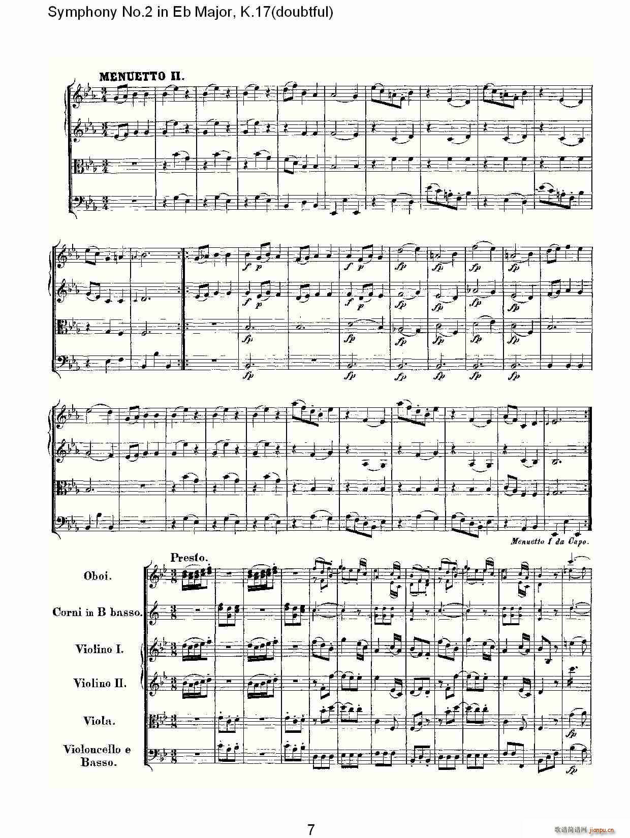 朴素传幽真 《Symphony No.2 in Bb Major（doubtful))，K.1）》简谱