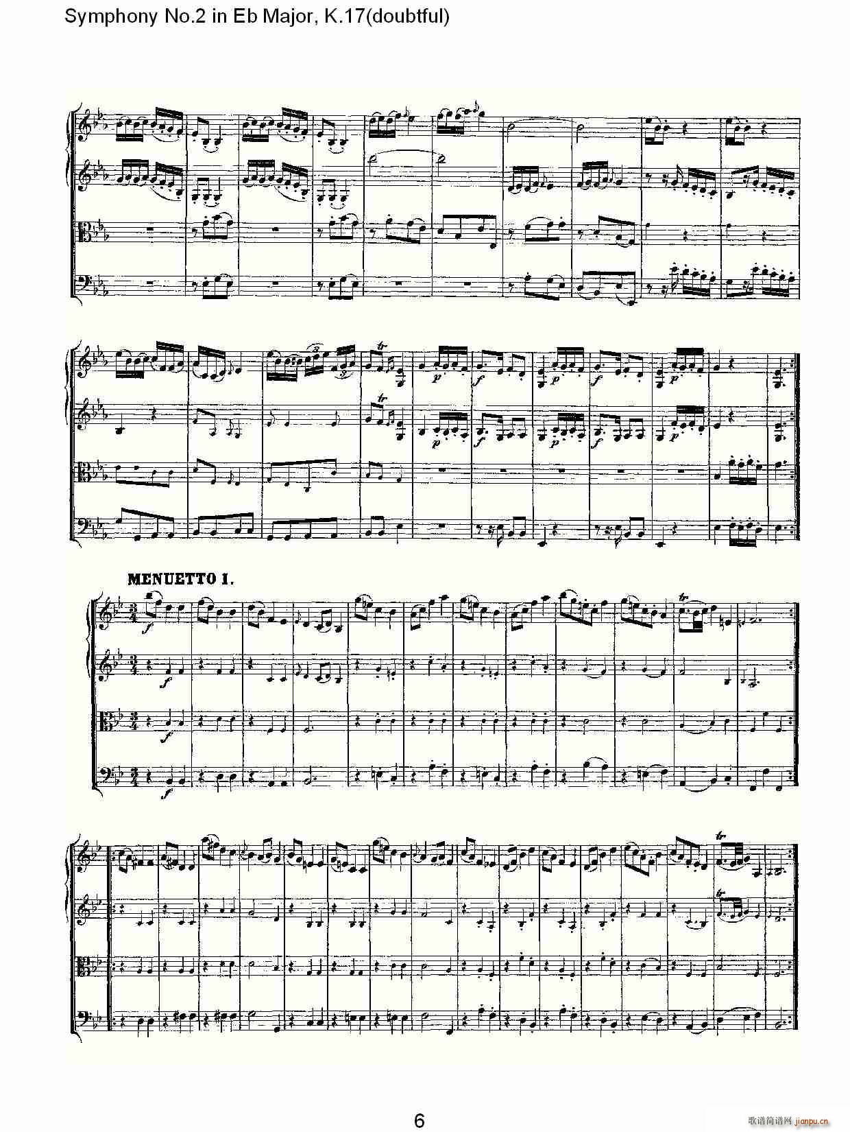 朴素传幽真 《Symphony No.2 in Bb Major（doubtful))，K.1）》简谱