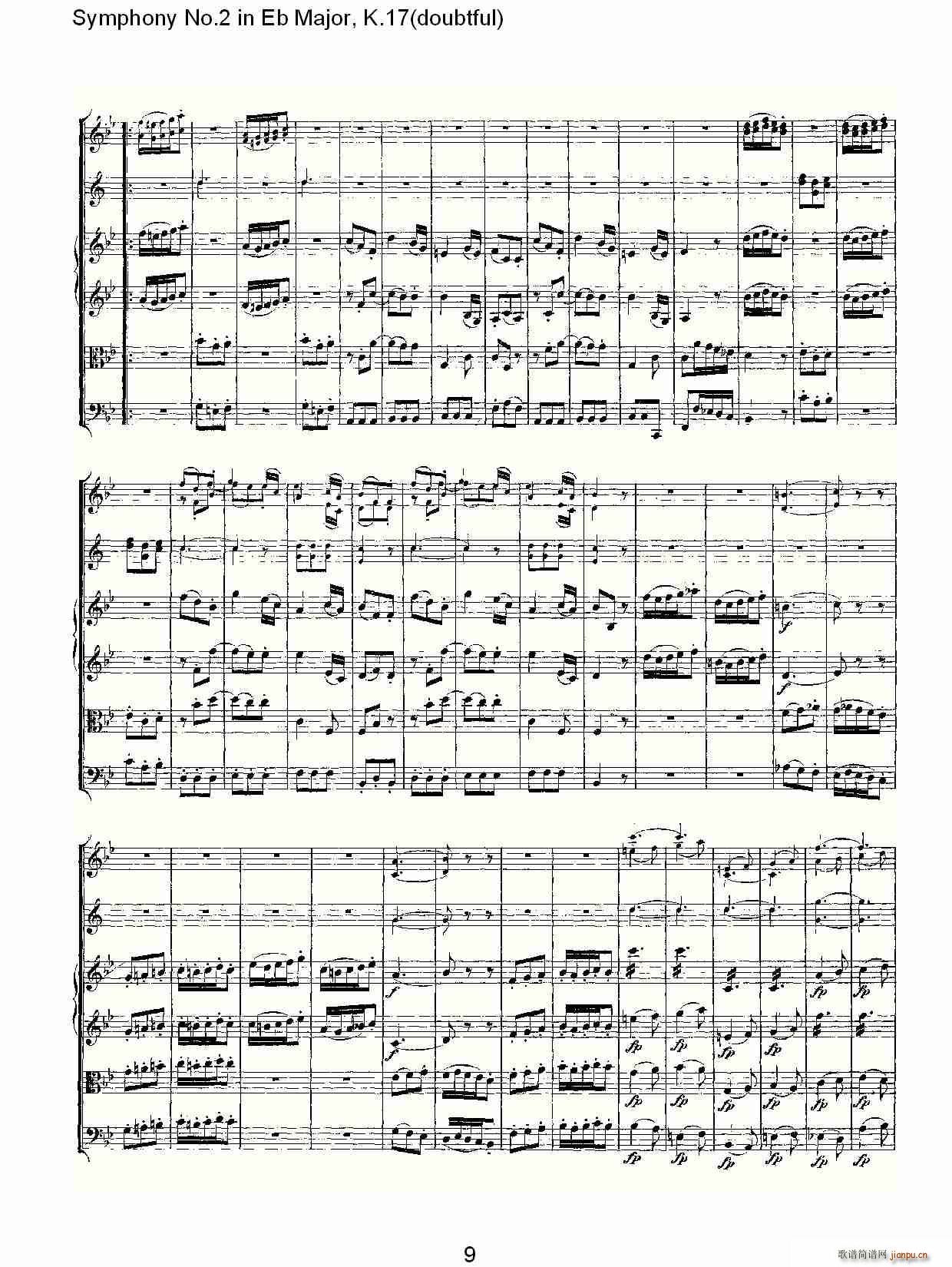 朴素传幽真 《Symphony No.2 in Bb Major（doubtful))，K.1）》简谱