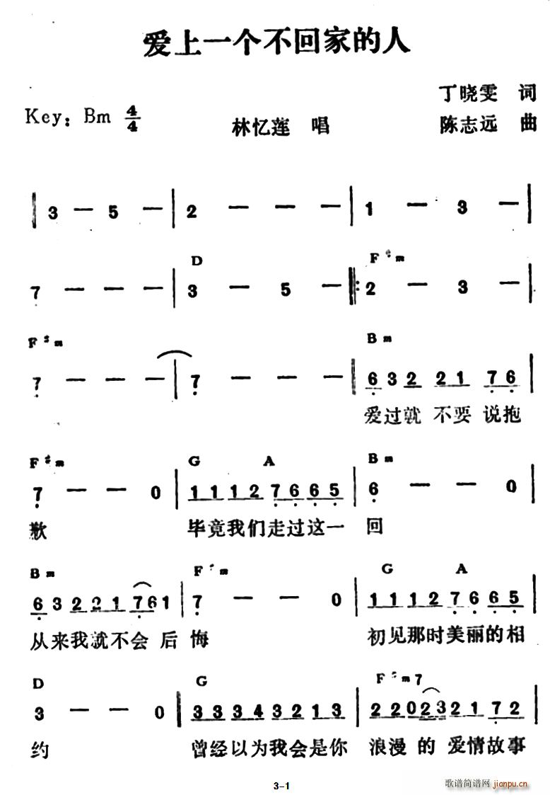 林忆莲   丁晓雯 《爱上一个不回家的人（带和弦版）》简谱