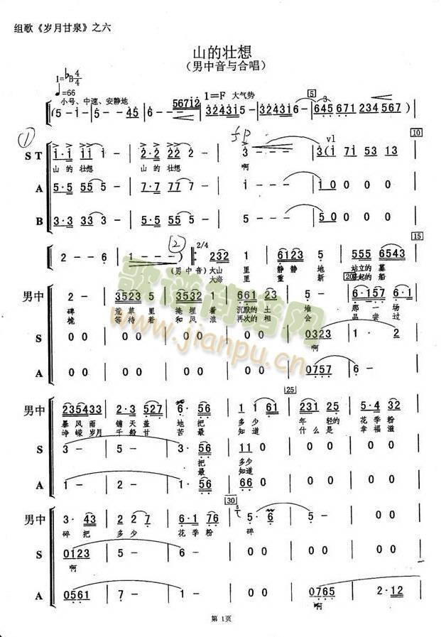 廖昌永领唱 《山的壮想（混声合唱）》简谱