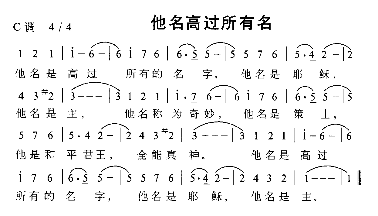 未知 《他名高过所有名》简谱