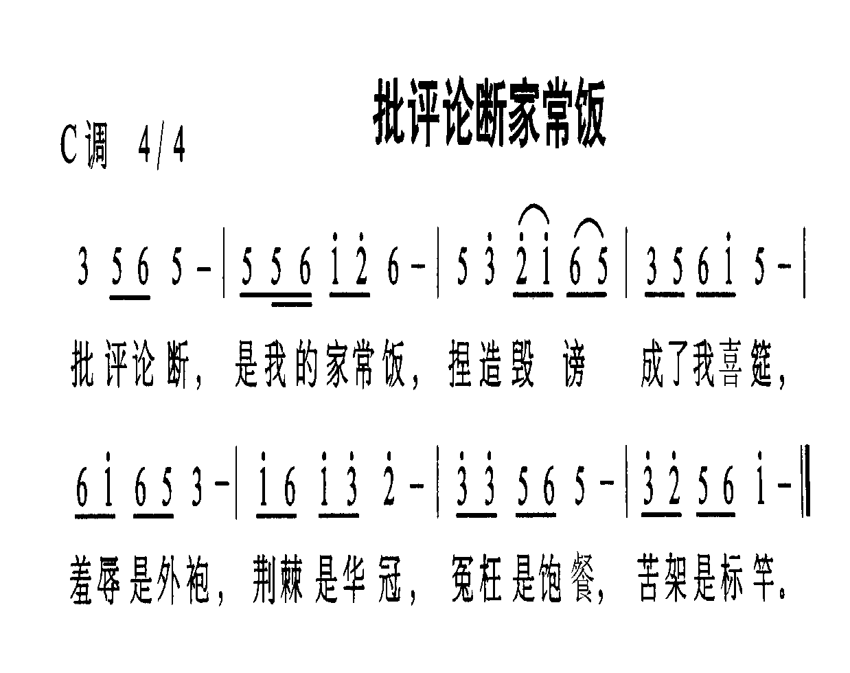 未知 《批评论断家常饭》简谱