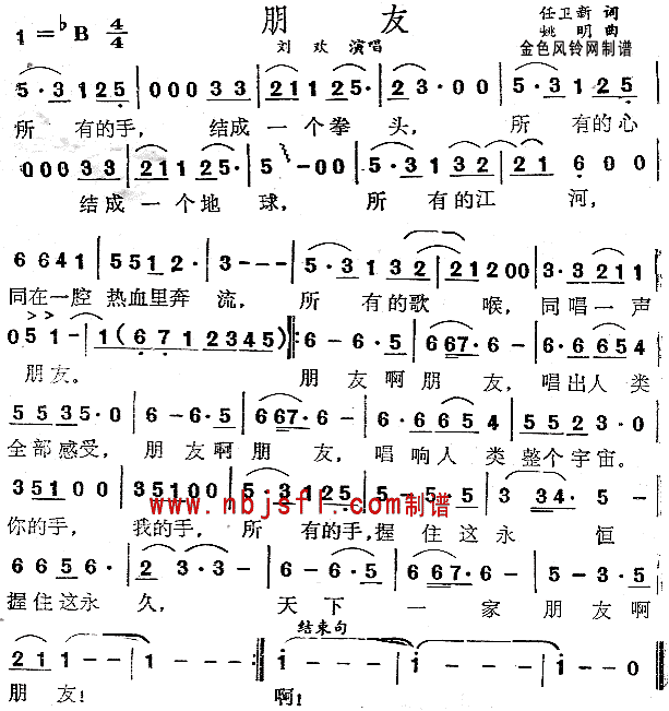 刘欢 《朋友》简谱