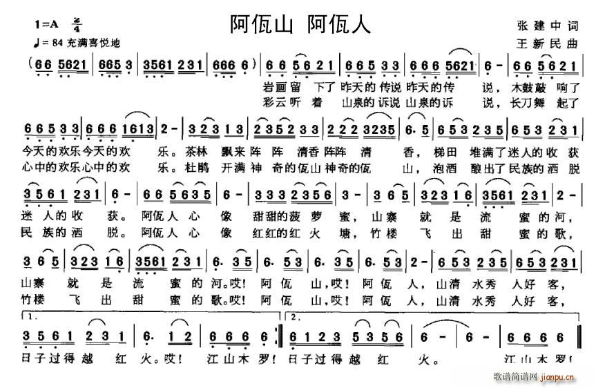 张建中 《阿佤山 阿佤人》简谱