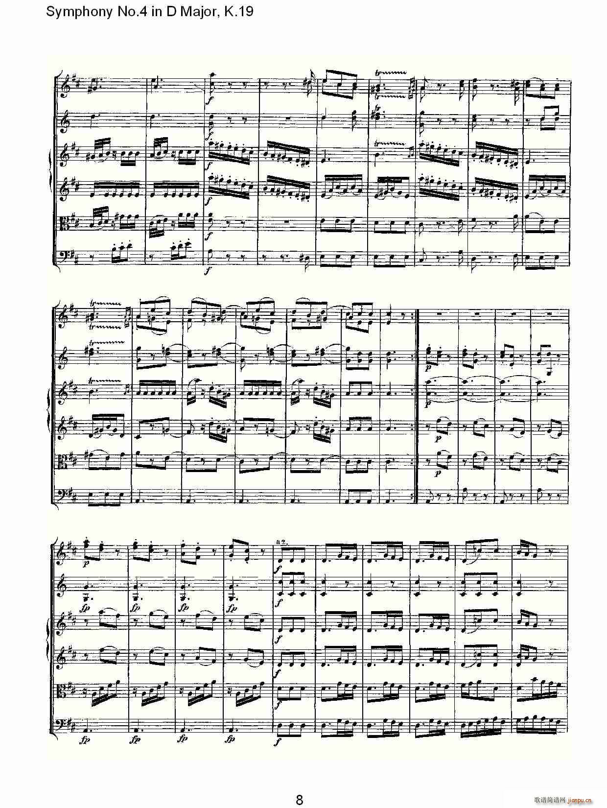 朴素传幽真 《Symphony No.4 in D Major, K.19（Ｄ大调第四交响曲K.19）》简谱