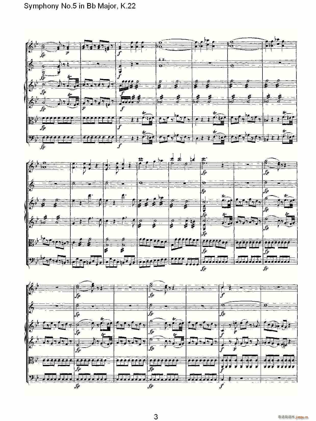 朴素传幽真 《Symphony No.5 in Bb Major, K.22（Bb大调第五交响曲K.22）》简谱