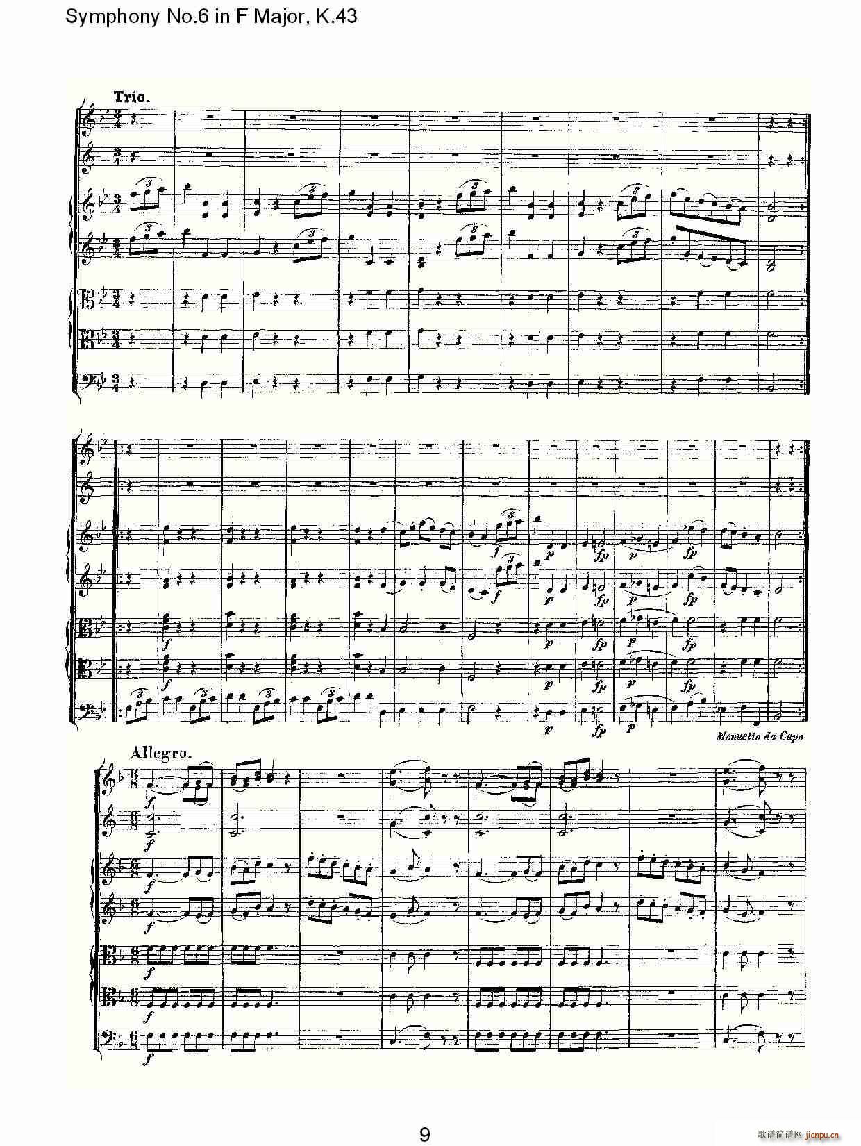 朴素传幽真 《Symphony No.6 in F Major, K.43（F大调第六交响曲K.43）》简谱