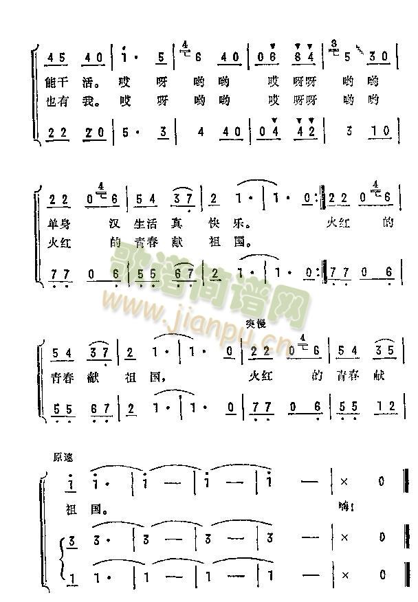 未知 《快乐的单身汉》简谱