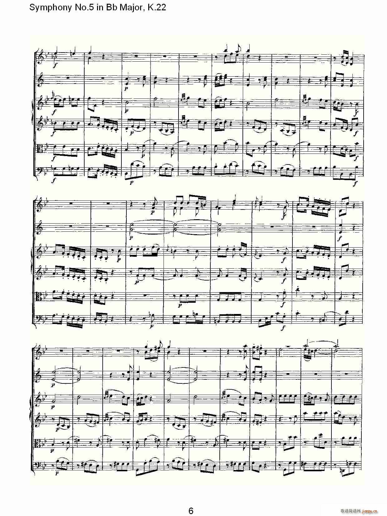 朴素传幽真 《Symphony No.5 in Bb Major, K.22（Bb大调第五交响曲K.22）》简谱