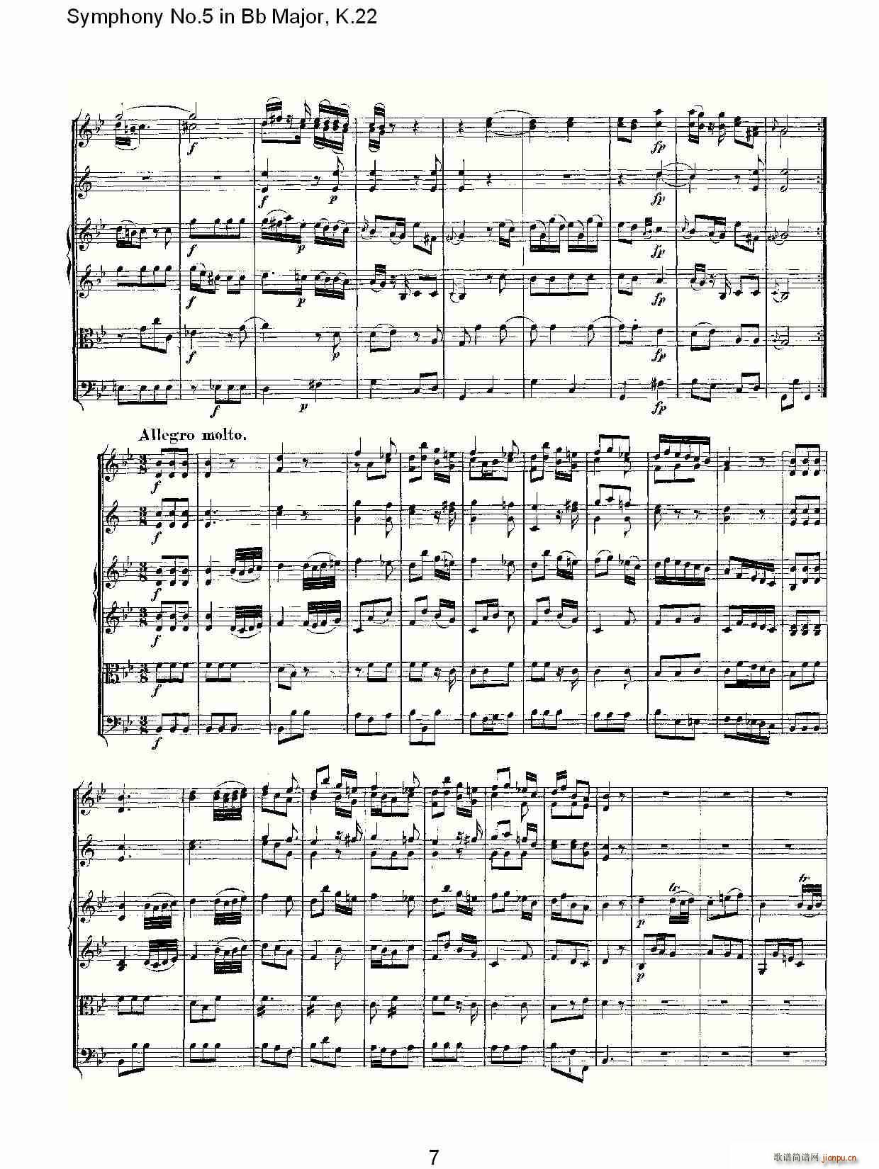 朴素传幽真 《Symphony No.5 in Bb Major, K.22（Bb大调第五交响曲K.22）》简谱