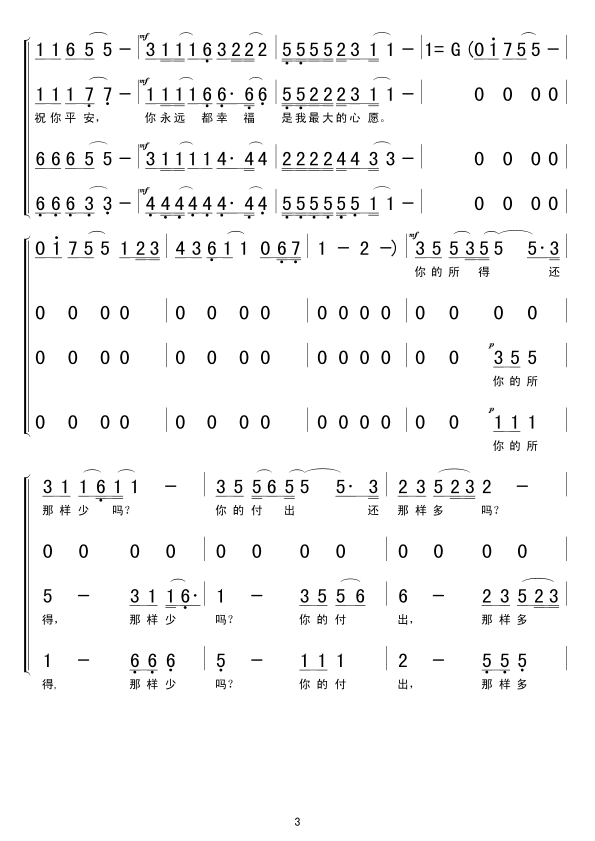 未知 《祝你平安》简谱
