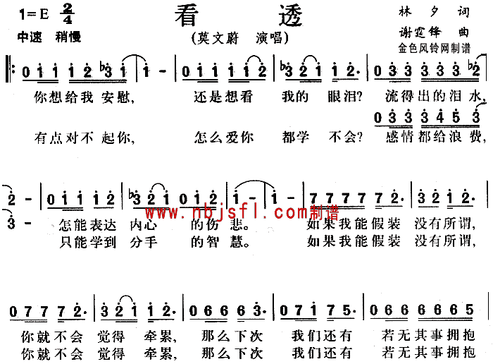 莫文蔚 《看透》简谱