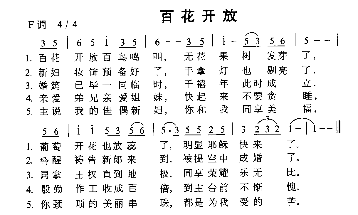 未知 《百花开放》简谱