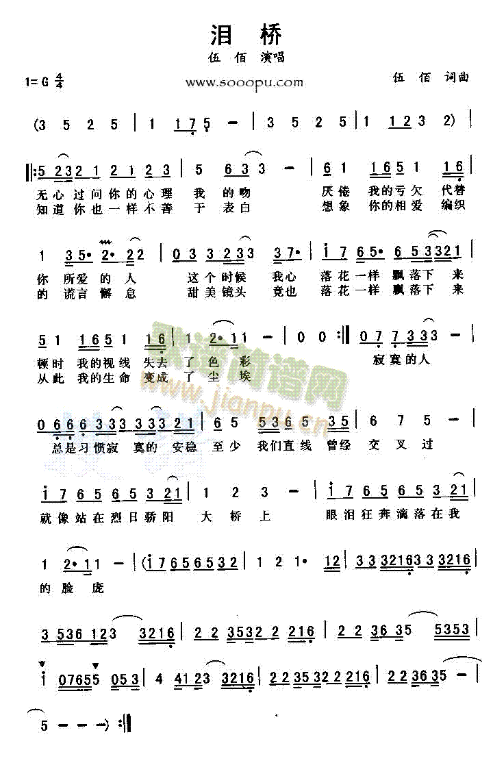 伍佰 《泪桥》简谱