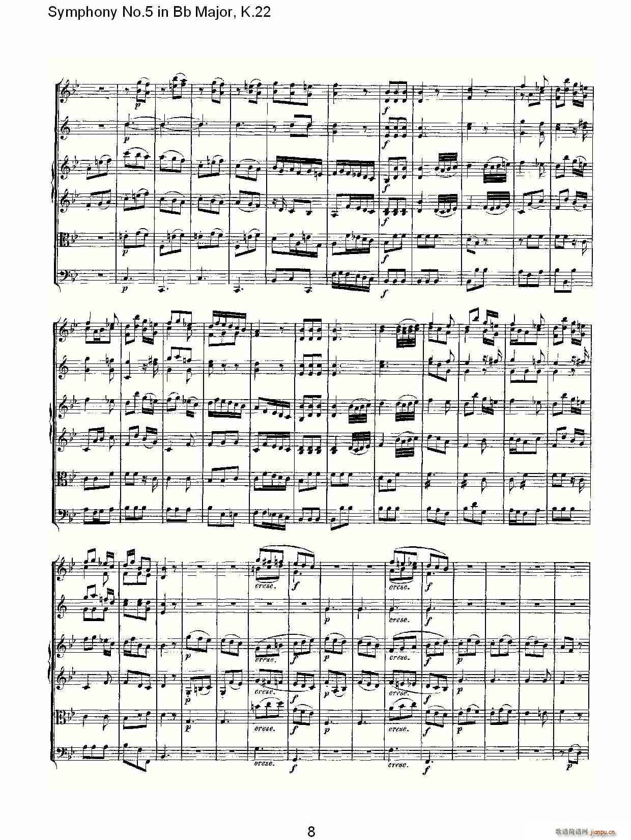 朴素传幽真 《Symphony No.5 in Bb Major, K.22（Bb大调第五交响曲K.22）》简谱