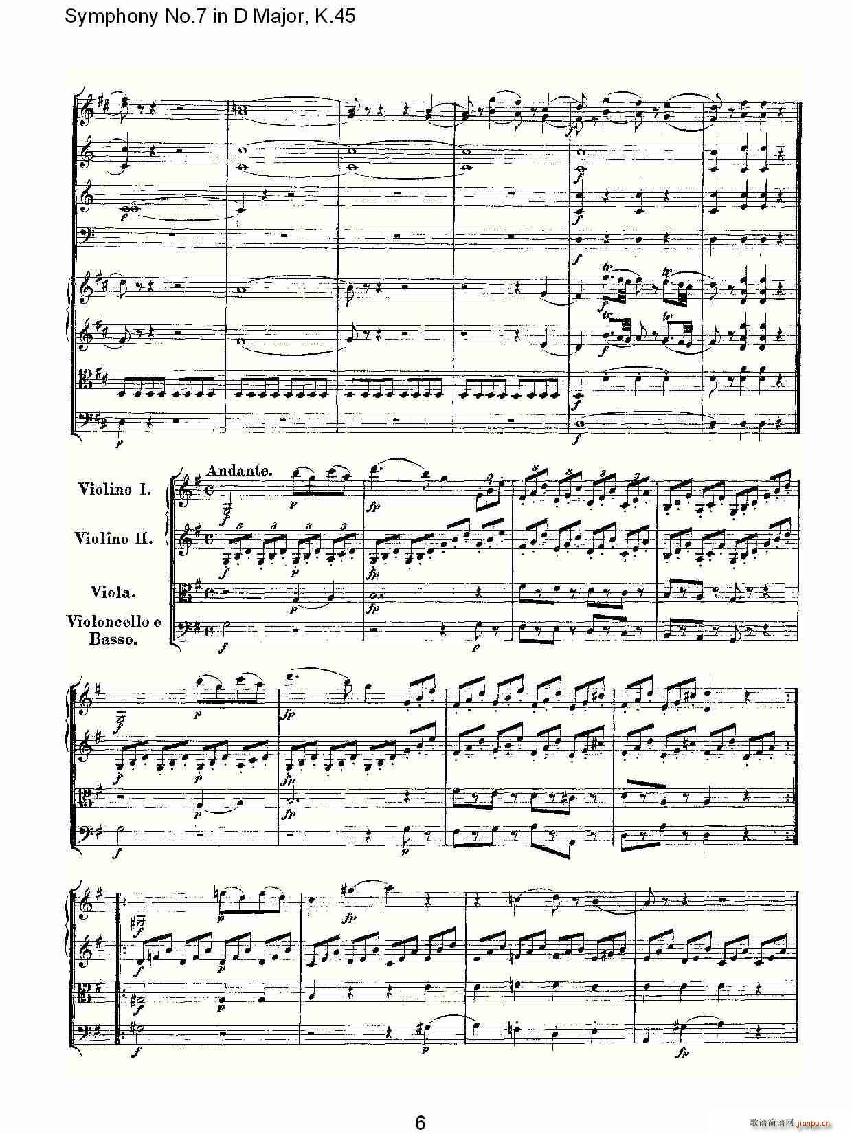 朴素传幽真 《Symphony No.7 in D Major, K.45（D大调第七交响曲K.45）》简谱