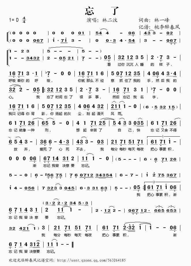 林二汶 《忘了》简谱