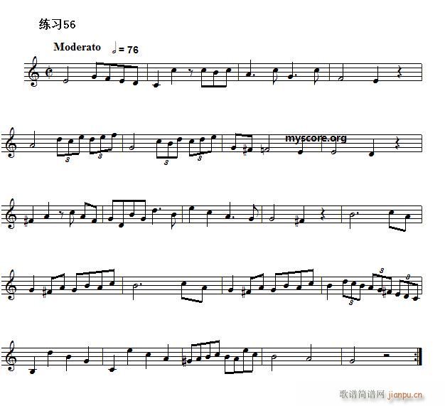 未知 《快速入门 附录 视唱浅易经典练习曲（56）》简谱