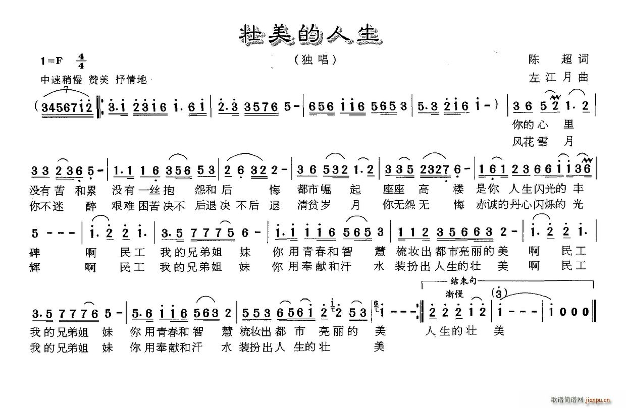 陈超 《壮美的人生》简谱