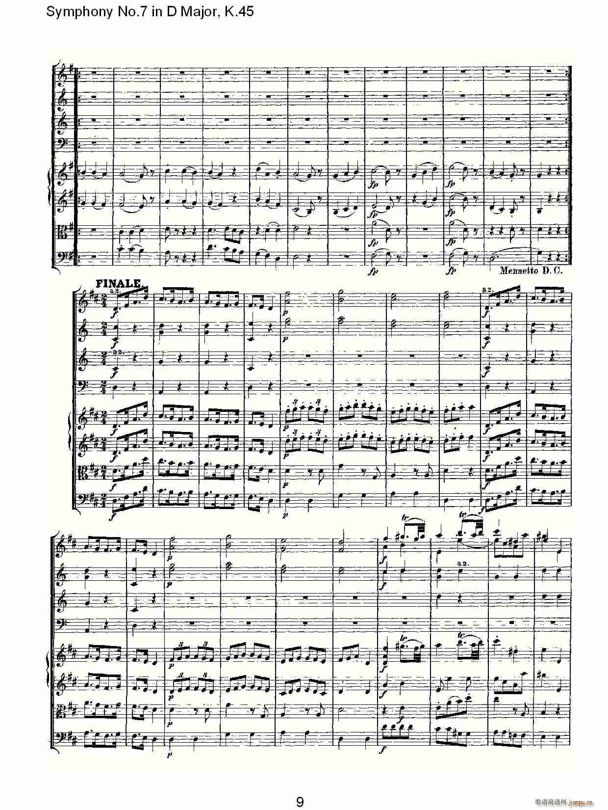 朴素传幽真 《Symphony No.7 in D Major, K.45（D大调第七交响曲K.45）》简谱