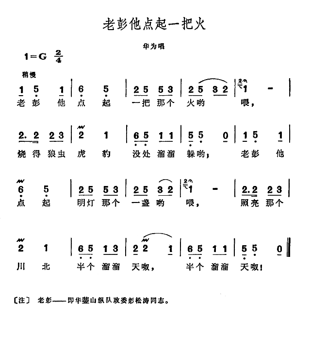 老彭他点起一把火（歌剧 《江姐》简谱