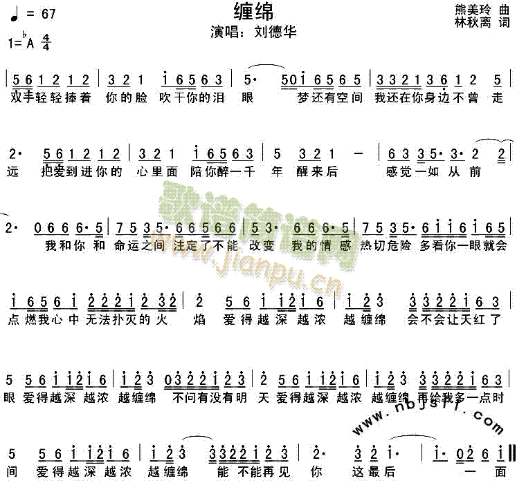 刘德华 《缠绵》简谱