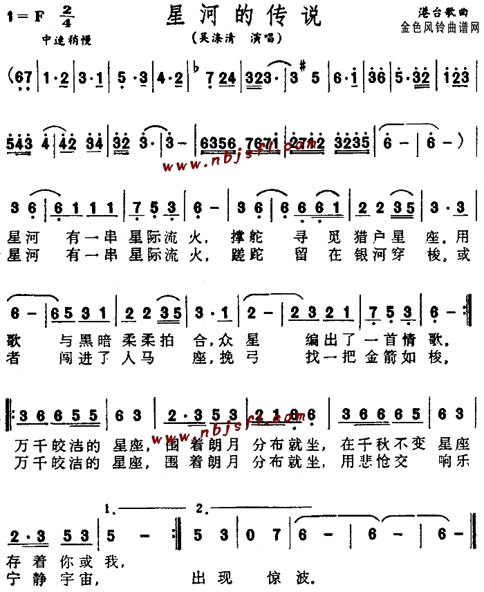 未知 《星河的传说》简谱