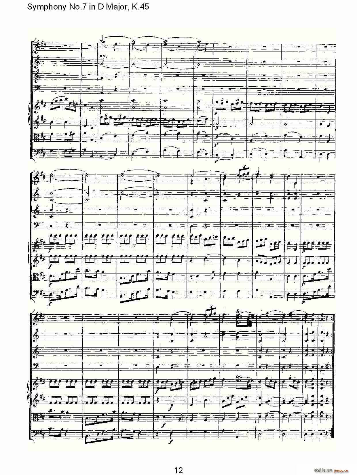 朴素传幽真 《Symphony No.7 in D Major, K.45（D大调第七交响曲K.45）》简谱