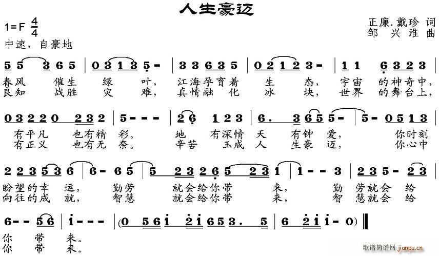 未知 《人生豪迈》简谱