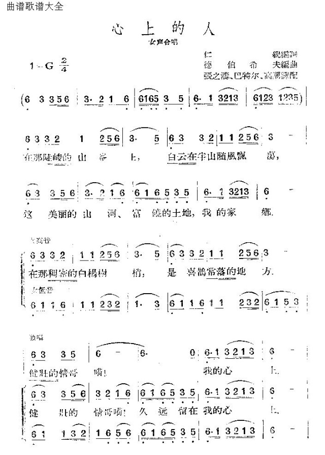 未知 《心上的人》简谱