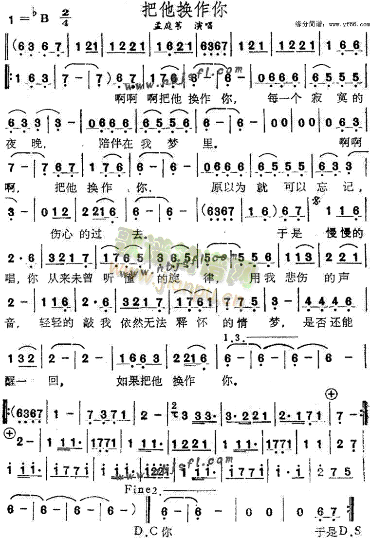 孟庭苇 《把他换作你》简谱