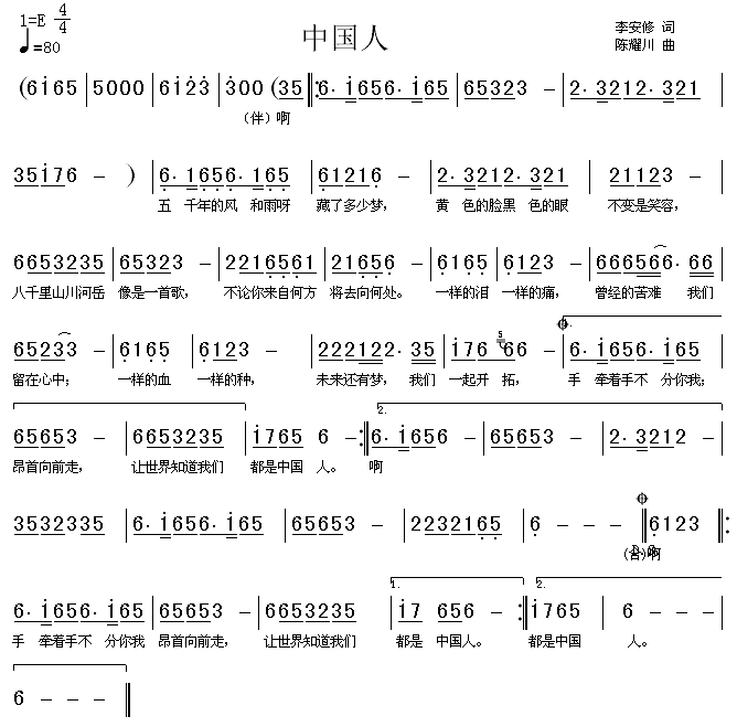 刘德华 《中国人》简谱