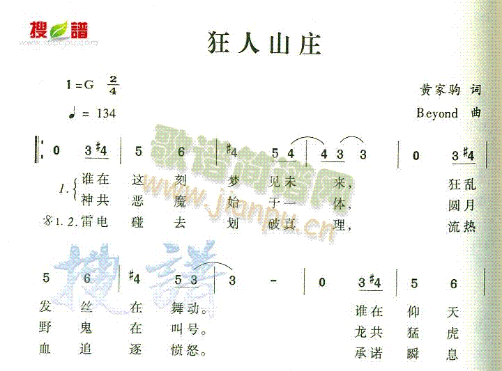 未知 《狂人山庄》简谱