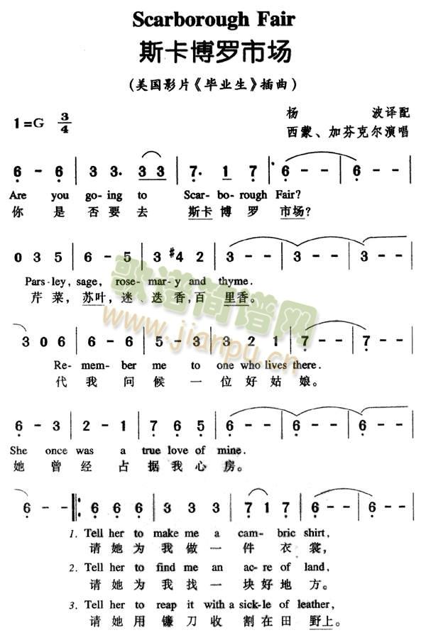 未知 《斯卡博罗市场》简谱