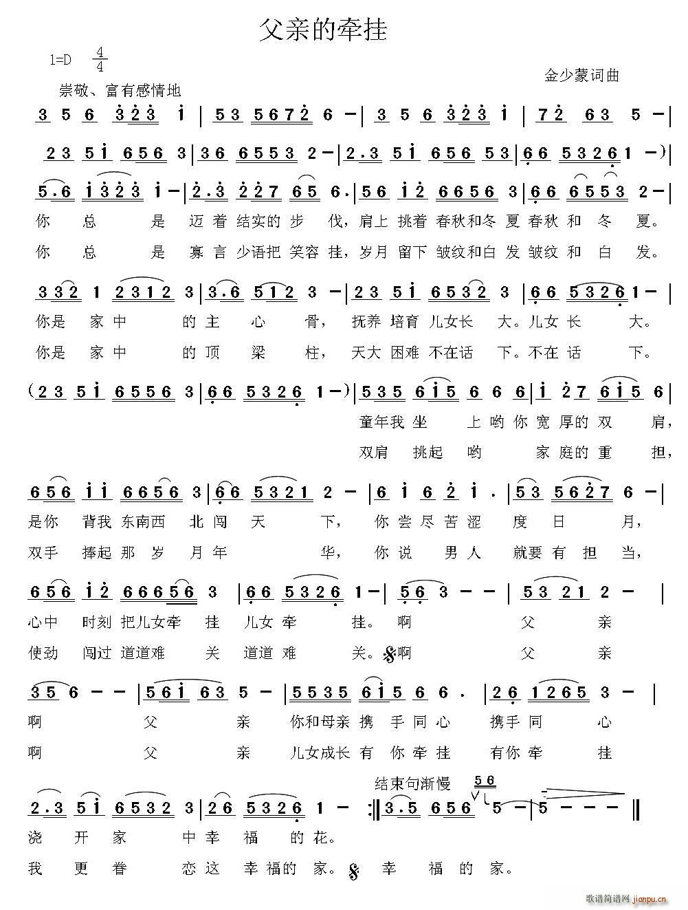 金少蒙 《父亲的牵挂》简谱