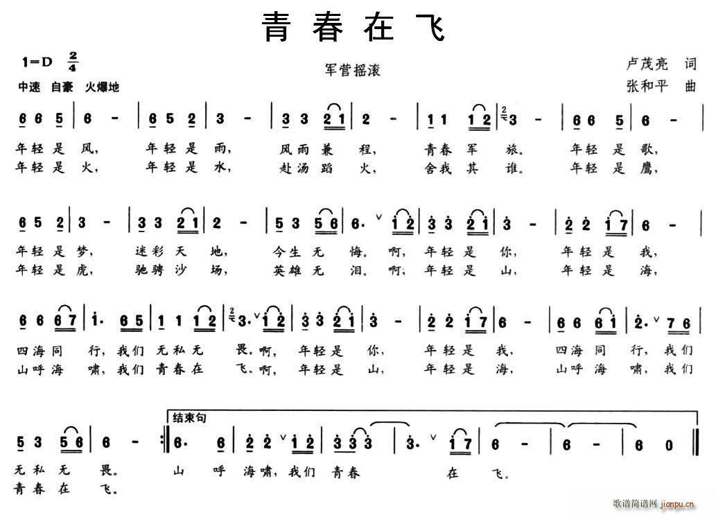 未知 《青春在飞》简谱