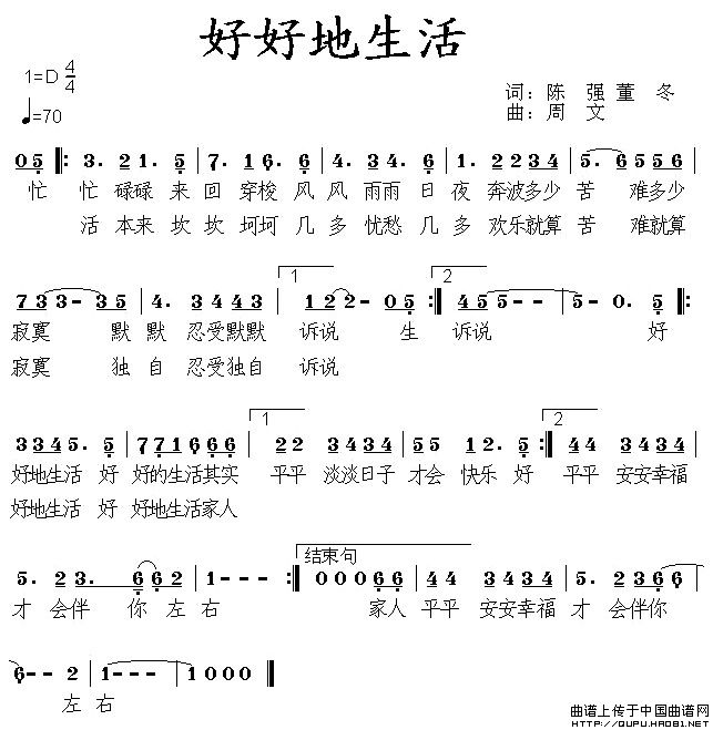 未知 《好好地生活》简谱