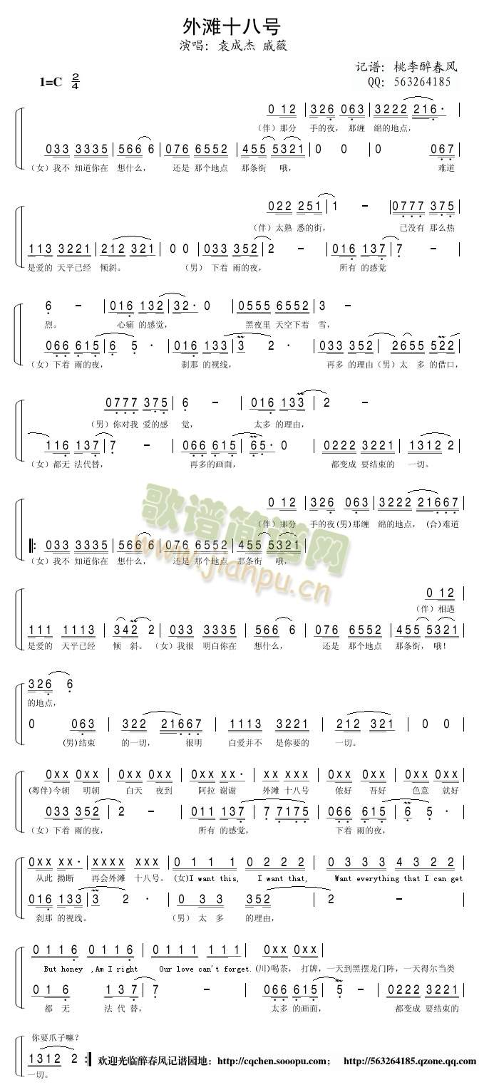 袁成杰戚薇 《外滩十八号》简谱