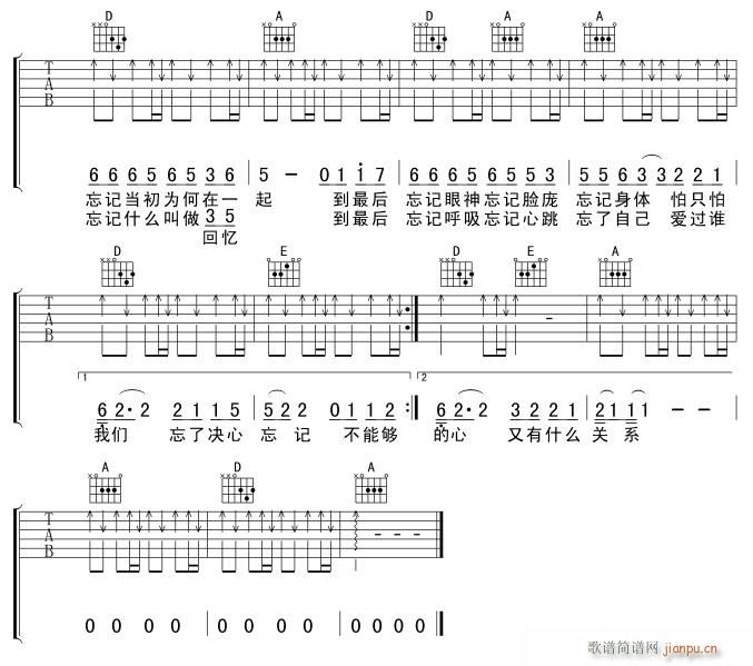 周传雄   发布: 2005-4-10 ?? 网评:  (0票) 《忘记-版本一》简谱